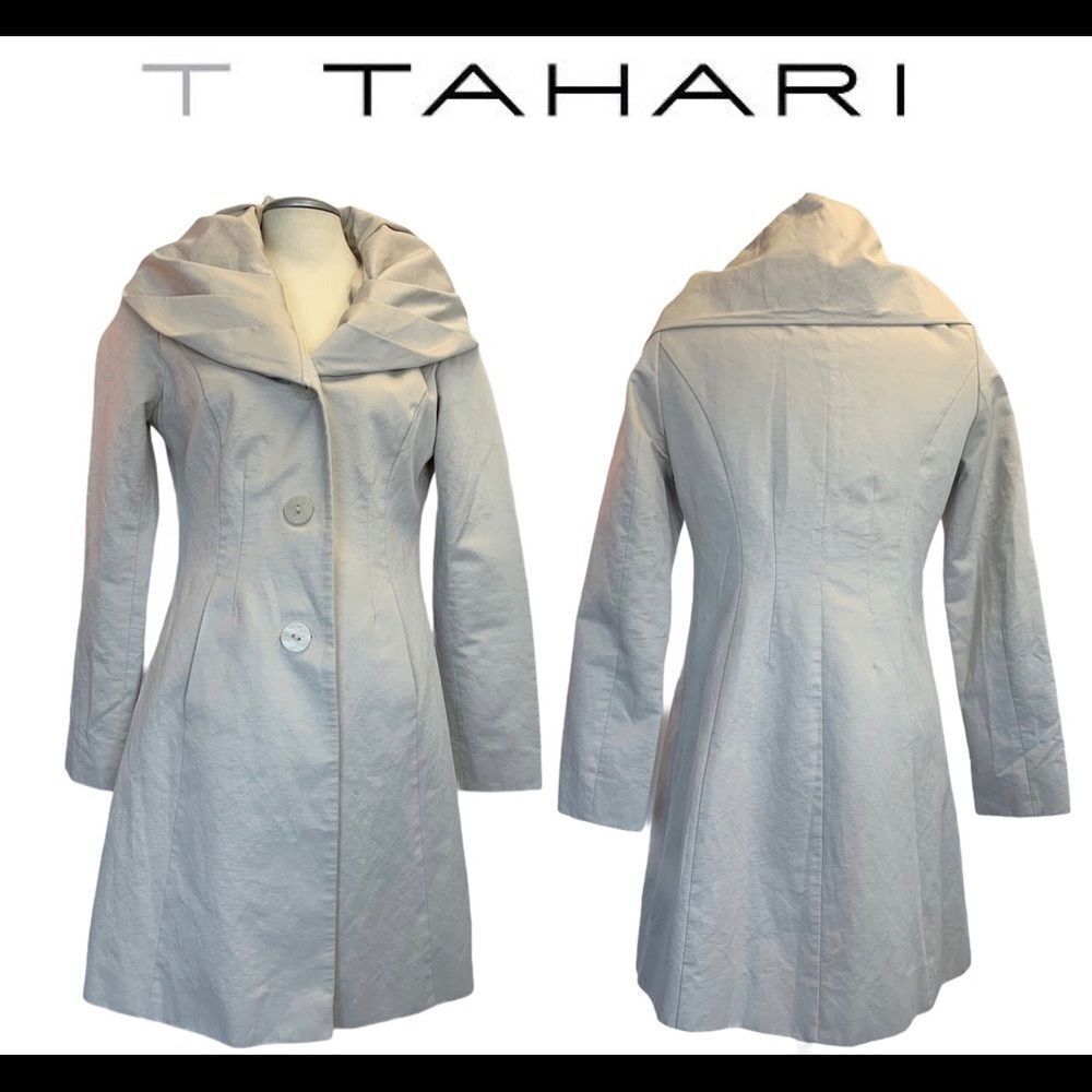 T Tahari beige puffed rolled collar jacket coat